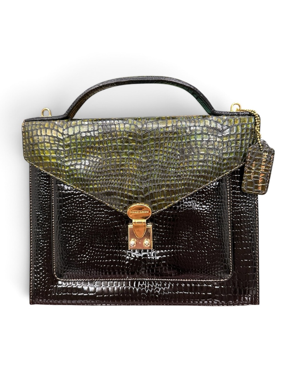 Vintage Maari Askew New York Iridescent Croc Embossed Leather Top Handle Xbody